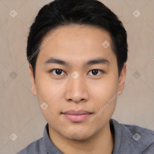 Neutral asian young-adult male with short  black hair and brown eyes