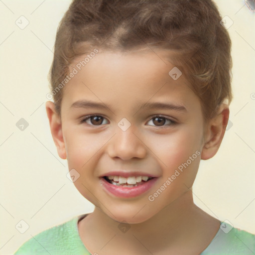 Joyful white child male with short  brown hair and brown eyes