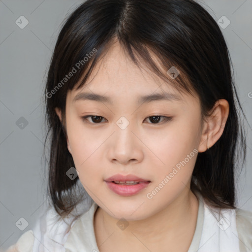 Neutral asian young-adult female with medium  brown hair and brown eyes