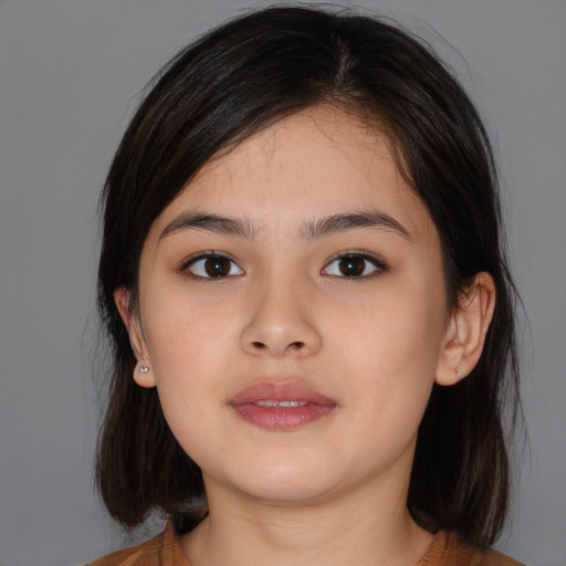 Neutral asian young-adult female with medium  brown hair and brown eyes