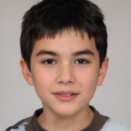 Joyful white child male with short  brown hair and brown eyes