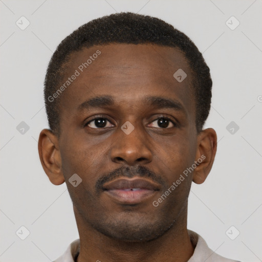 Neutral black young-adult male with short  brown hair and brown eyes