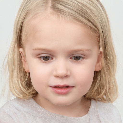 Neutral white child female with medium  brown hair and grey eyes