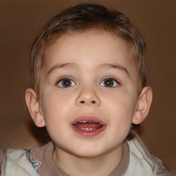 Joyful white child male with medium  brown hair and brown eyes