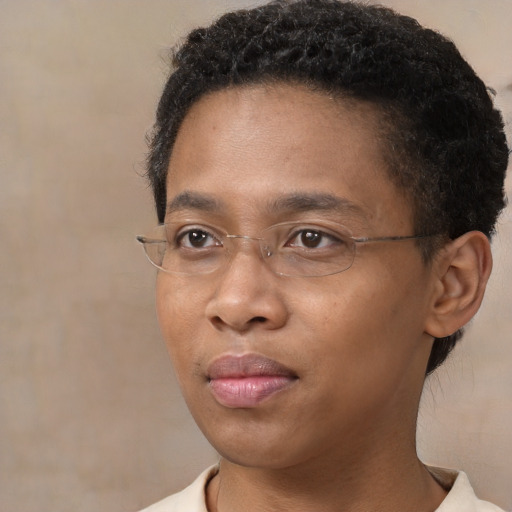 Neutral black young-adult male with short  brown hair and brown eyes