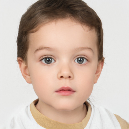 Neutral white child female with short  brown hair and brown eyes