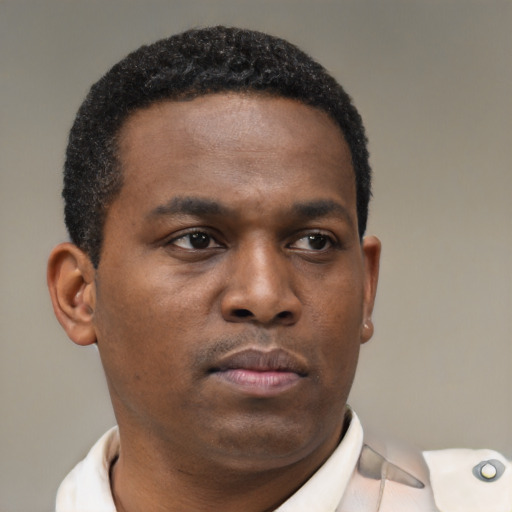 Neutral black young-adult male with short  brown hair and brown eyes