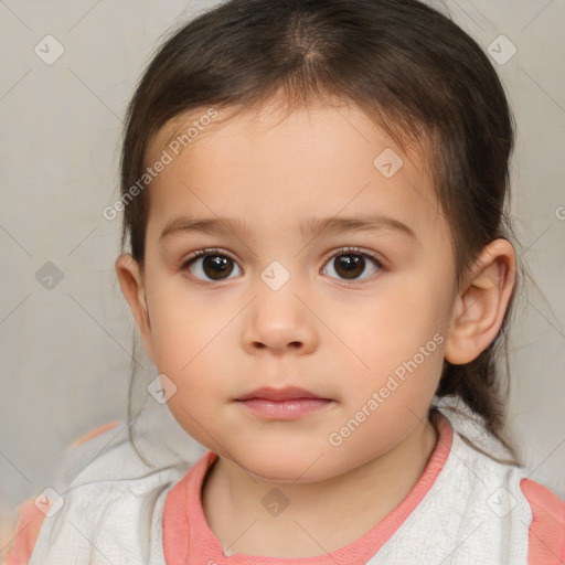 Neutral white child female with medium  brown hair and brown eyes