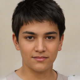 Neutral asian young-adult male with short  brown hair and brown eyes