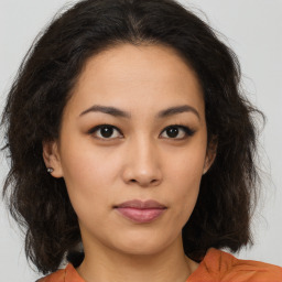 Neutral asian young-adult female with medium  brown hair and brown eyes