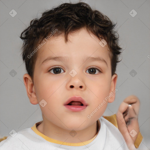 Neutral white child male with short  brown hair and brown eyes