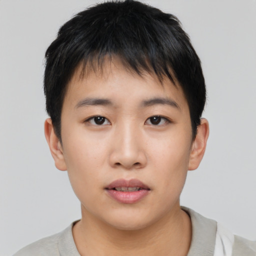Neutral asian young-adult male with short  black hair and brown eyes