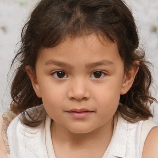Neutral white child female with medium  brown hair and brown eyes