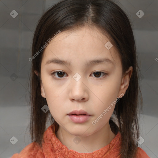 Neutral white child female with medium  brown hair and brown eyes