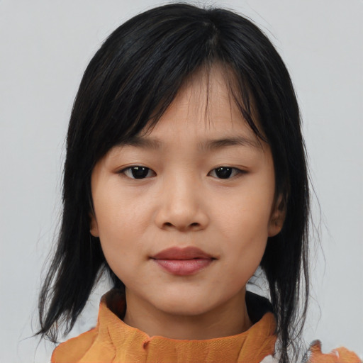 Neutral asian young-adult female with medium  black hair and brown eyes