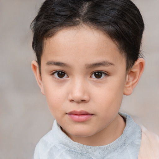 Neutral white child female with short  brown hair and brown eyes