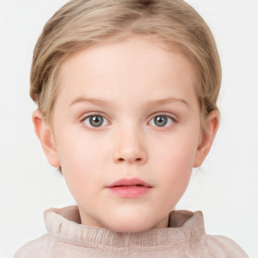 Neutral white child female with short  brown hair and blue eyes