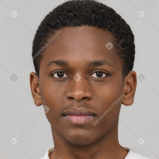 Neutral black young-adult male with short  brown hair and brown eyes