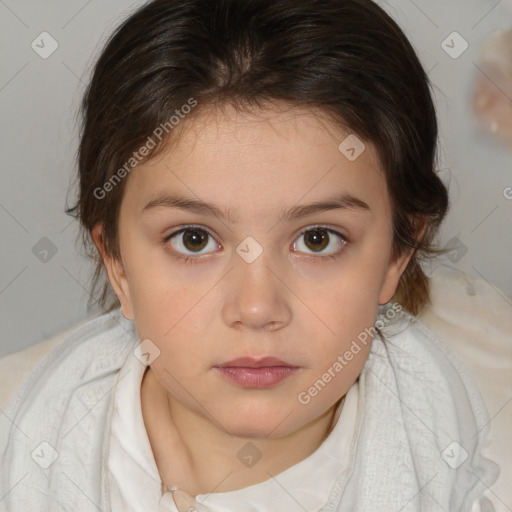 Neutral white child female with medium  brown hair and brown eyes