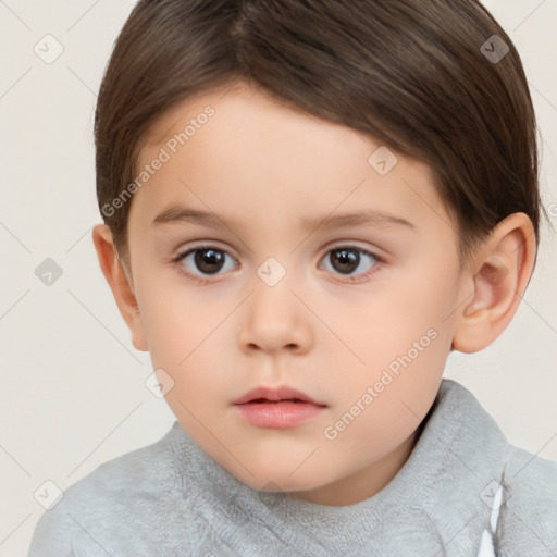 Neutral white child female with short  brown hair and brown eyes