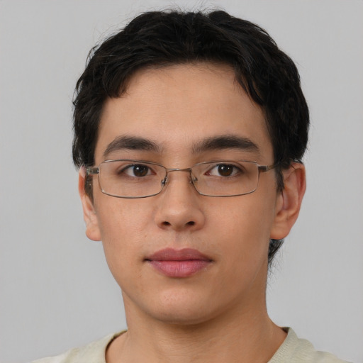 Neutral asian young-adult male with short  black hair and brown eyes