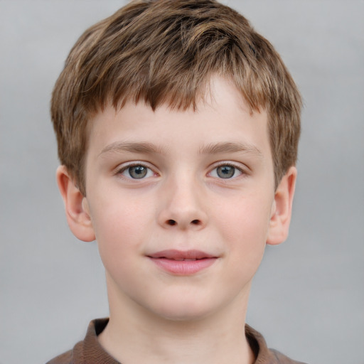 Neutral white child male with short  brown hair and grey eyes