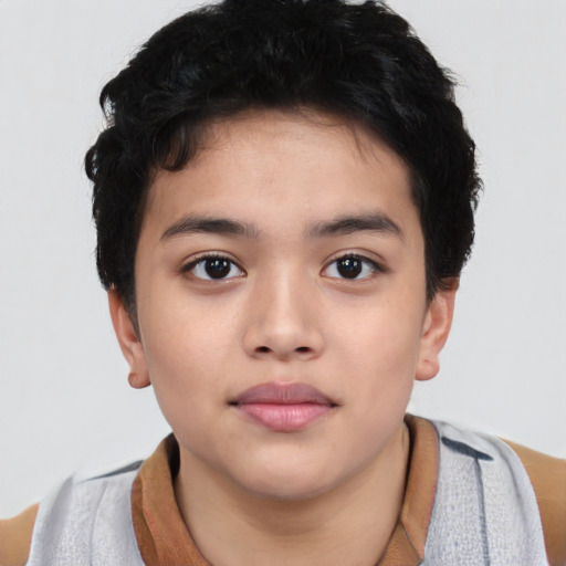 Neutral asian child female with short  brown hair and brown eyes
