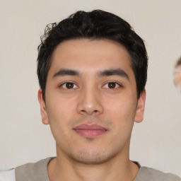 Neutral asian young-adult male with short  black hair and brown eyes