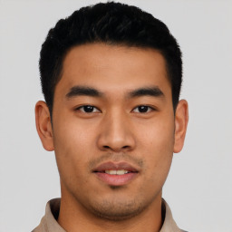 Neutral asian young-adult male with short  black hair and brown eyes