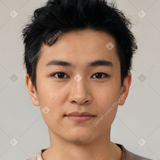 Neutral asian young-adult male with short  black hair and brown eyes