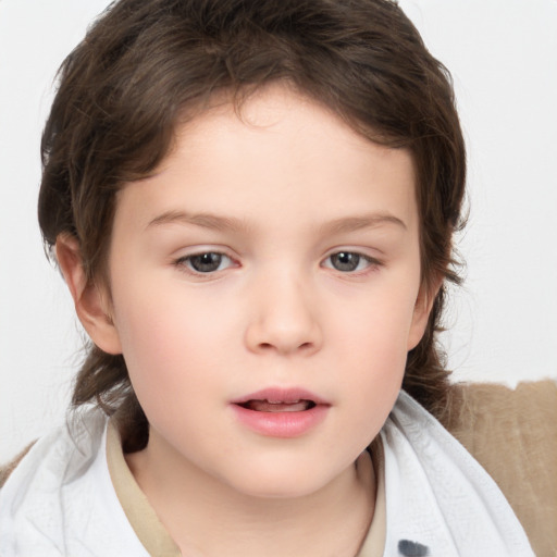 Neutral white child female with medium  brown hair and brown eyes