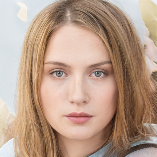 Neutral white young-adult female with medium  brown hair and blue eyes