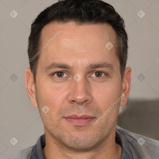 Neutral white adult male with short  brown hair and brown eyes