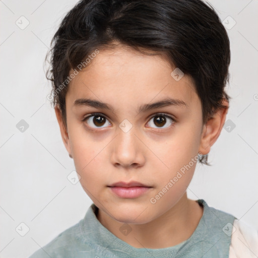 Neutral white child female with short  brown hair and brown eyes