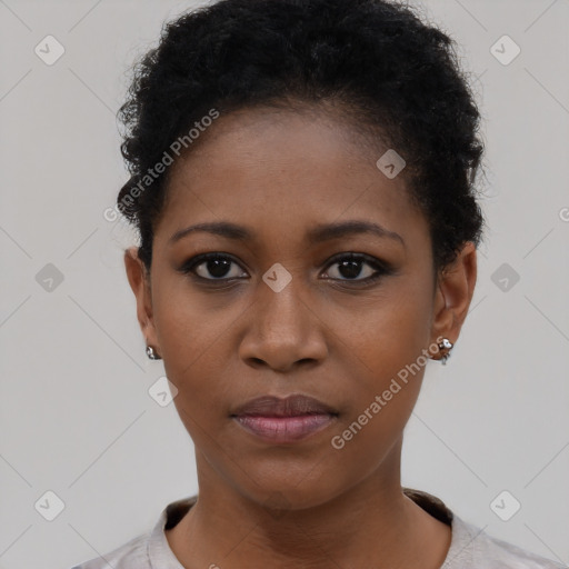 Neutral black young-adult female with short  brown hair and brown eyes