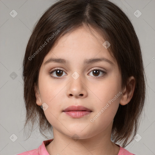 Neutral white child female with medium  brown hair and brown eyes