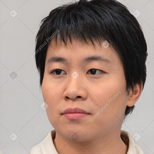 Neutral asian young-adult male with short  black hair and brown eyes