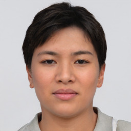 Neutral asian young-adult female with short  black hair and brown eyes