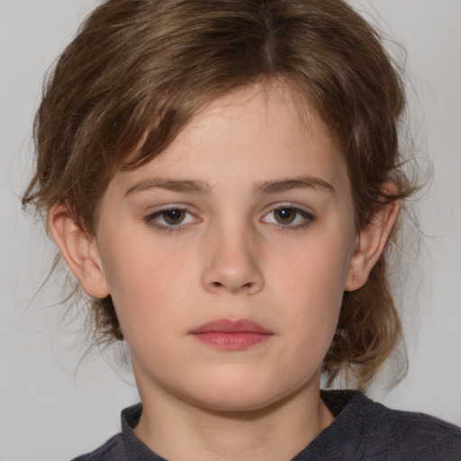 Neutral white child female with medium  brown hair and brown eyes