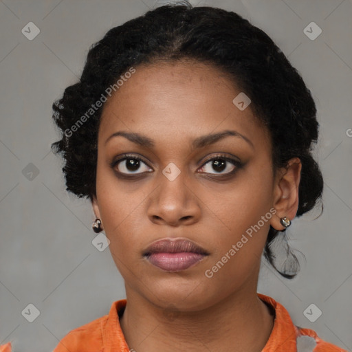 Neutral black young-adult female with medium  black hair and brown eyes