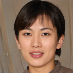 Neutral asian young-adult female with medium  brown hair and brown eyes