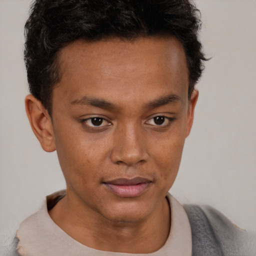 Neutral black young-adult male with short  brown hair and brown eyes