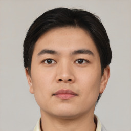 Neutral asian young-adult male with short  brown hair and brown eyes