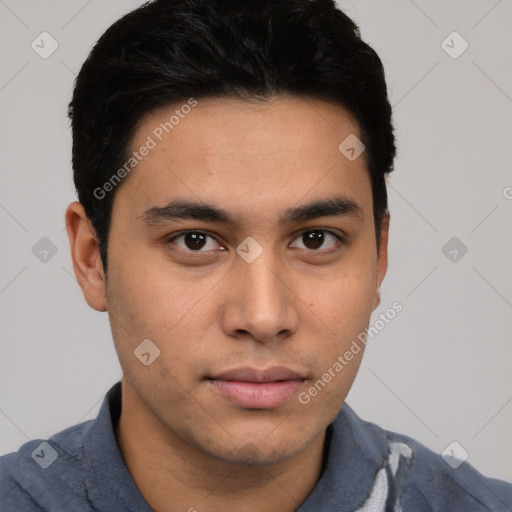 Neutral asian young-adult male with short  brown hair and brown eyes