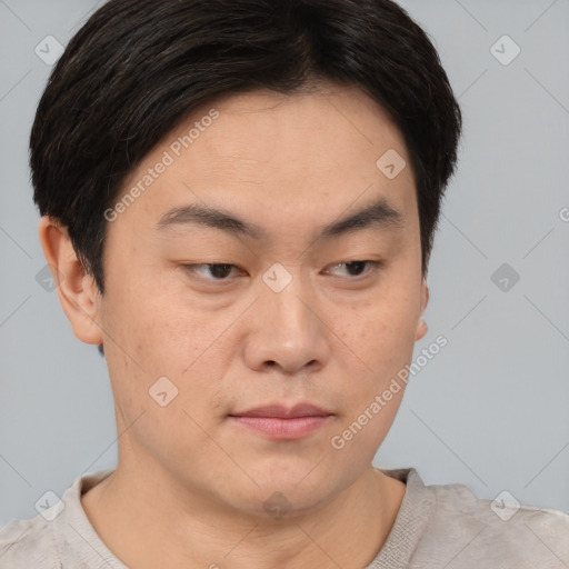 Neutral asian young-adult male with short  brown hair and brown eyes