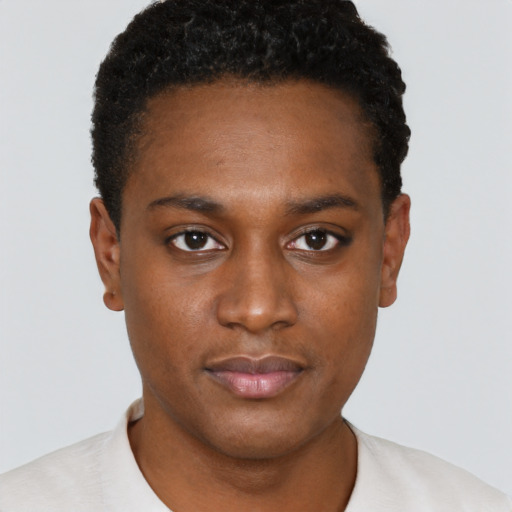 Neutral black young-adult male with short  brown hair and brown eyes
