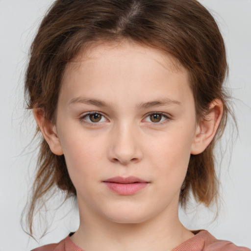 Neutral white child female with medium  brown hair and brown eyes