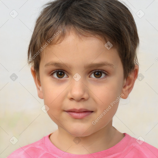 Joyful white child male with short  brown hair and brown eyes