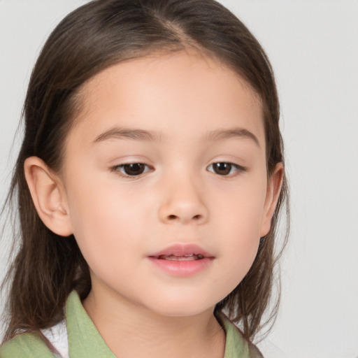 Neutral white child female with medium  brown hair and brown eyes