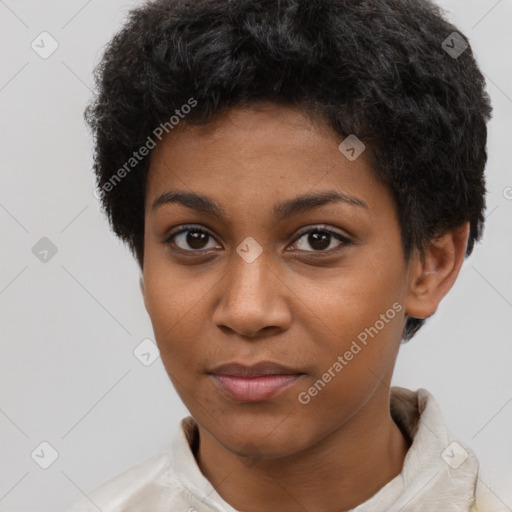 Neutral black young-adult female with short  brown hair and brown eyes